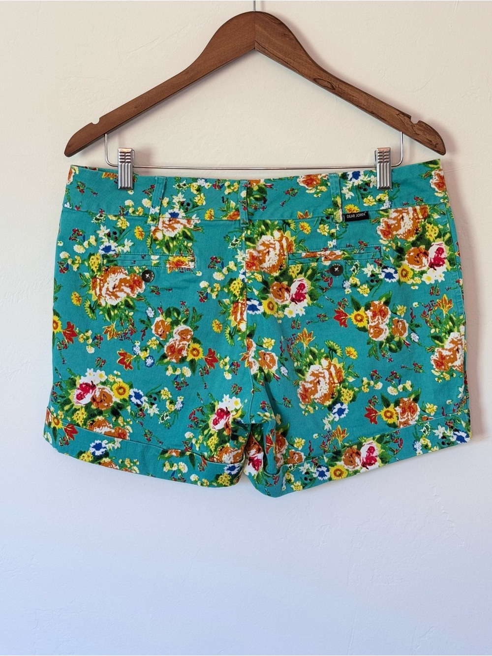 Dear John Women's Teal Finnegan Floral Print Cuffed Shorts Size 29 Cotton EUC - Picture 11 of 13
